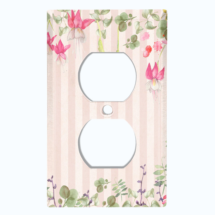 WorldAcc Metal Light Switch Plate Outlet Cover (Pink White Stripes